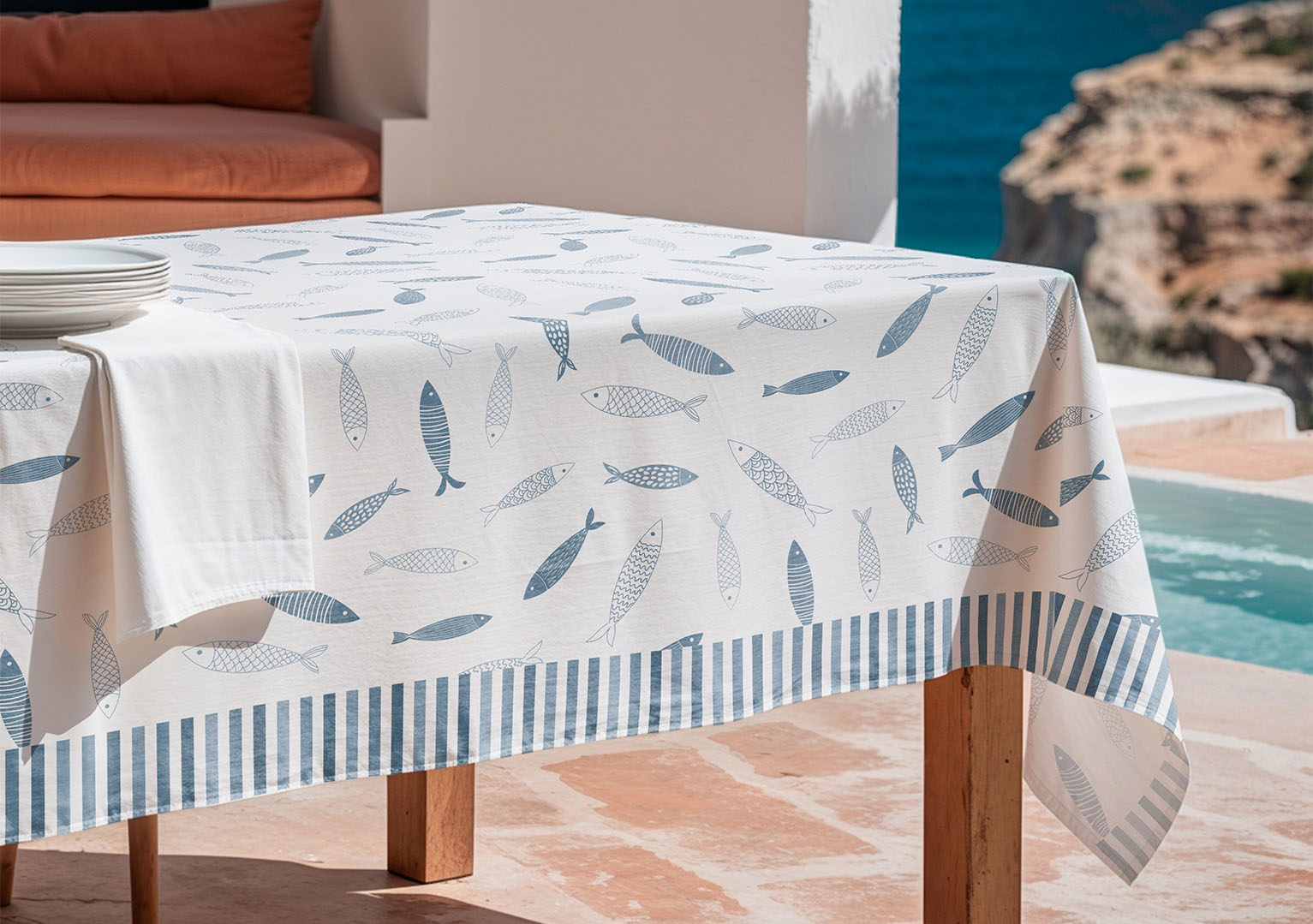 Mantel antimanchas Famara, mantel estampado, manteles antimanchas, manteles verano