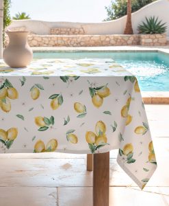 Mantel antimanchas Helios amarillo, mantel estampado, mantel de verano, mantel mediterraneo