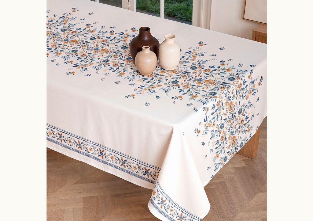 Mantel antimanchas Iona Azul. mantel estampado