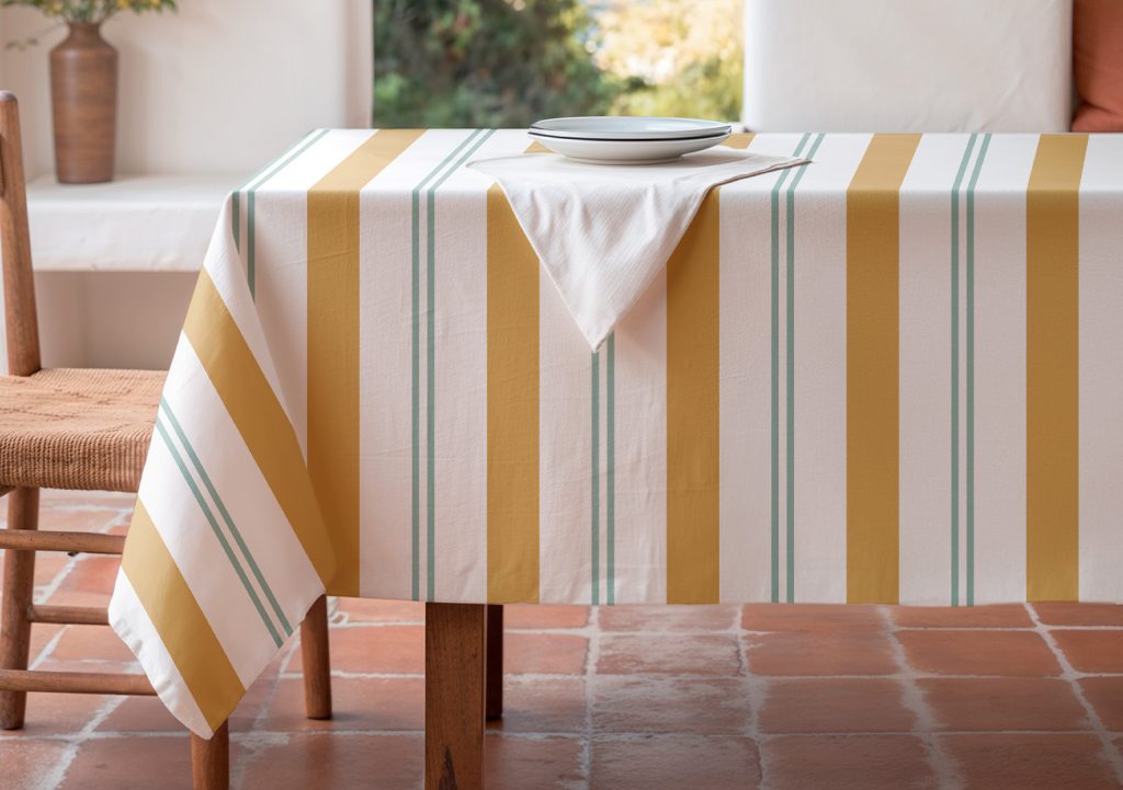 Mantel antimanchas Juniper Amarillo. mantel de rayas