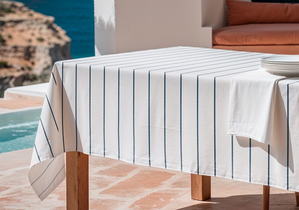 Mantel antimanchas Maui Azul, manteles de rayas