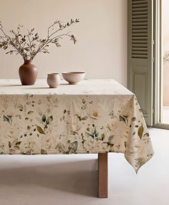 Mantel antimanchas Dareli Multicolor, mantel estampado, mantel de lino, mantel lino estampado