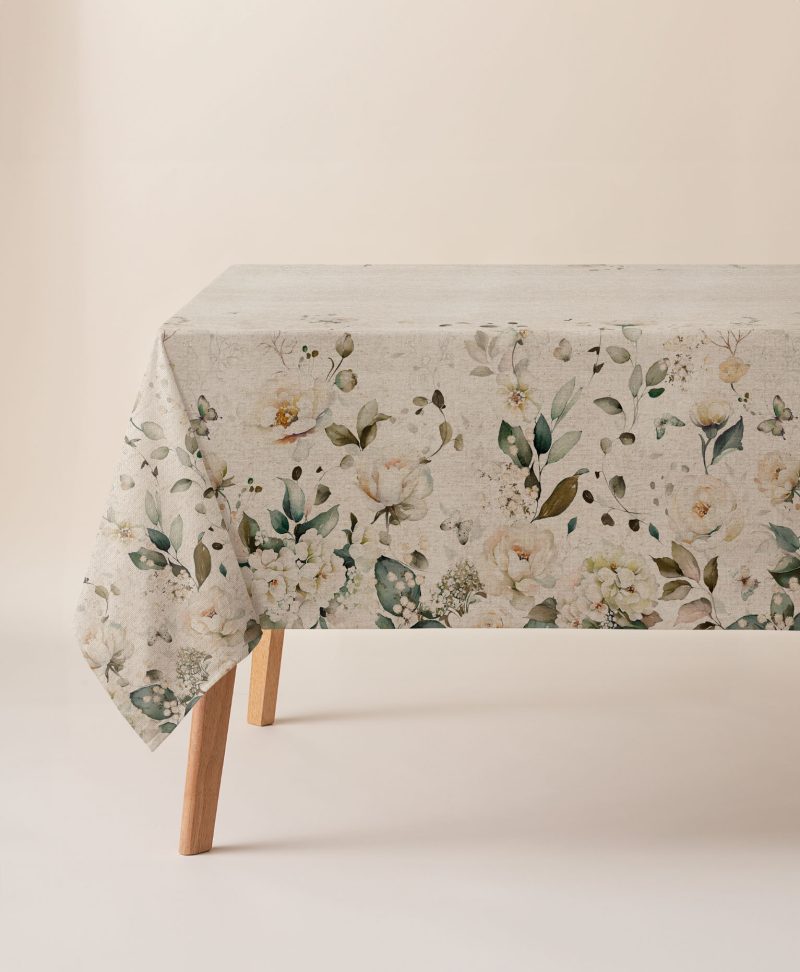 Mantel antimanchas Dareli Multicolor, mantel estampado, mantel de lino, mantel lino estampado