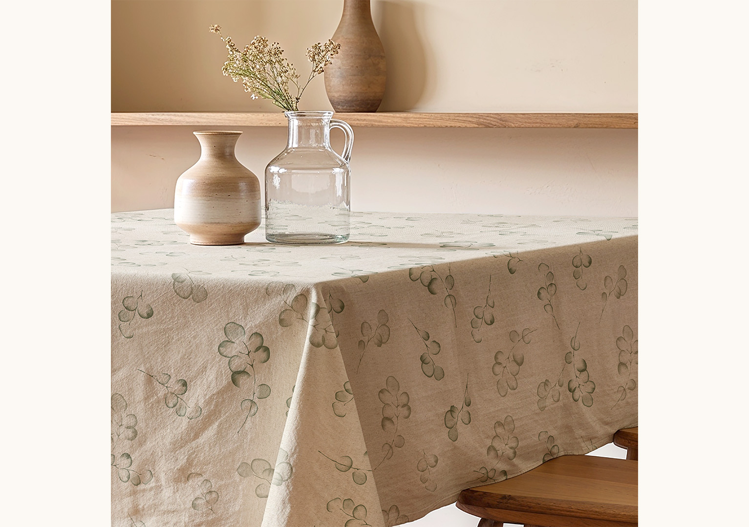 Mantel antimanchas eucalipto verde, mantel anitmanchas, mantel antimanchas estampado