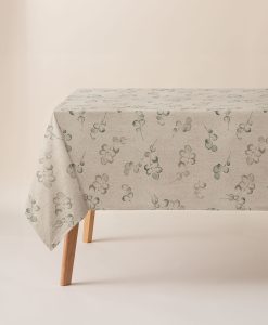 Mantel antimanchas eucalipto verde, mantel anitmanchas, mantel antimanchas estampado